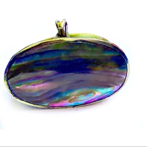 Vintage Mexican abalone shell silver 1.5” x 1” mini pill box EUC - Picture 1 of 6